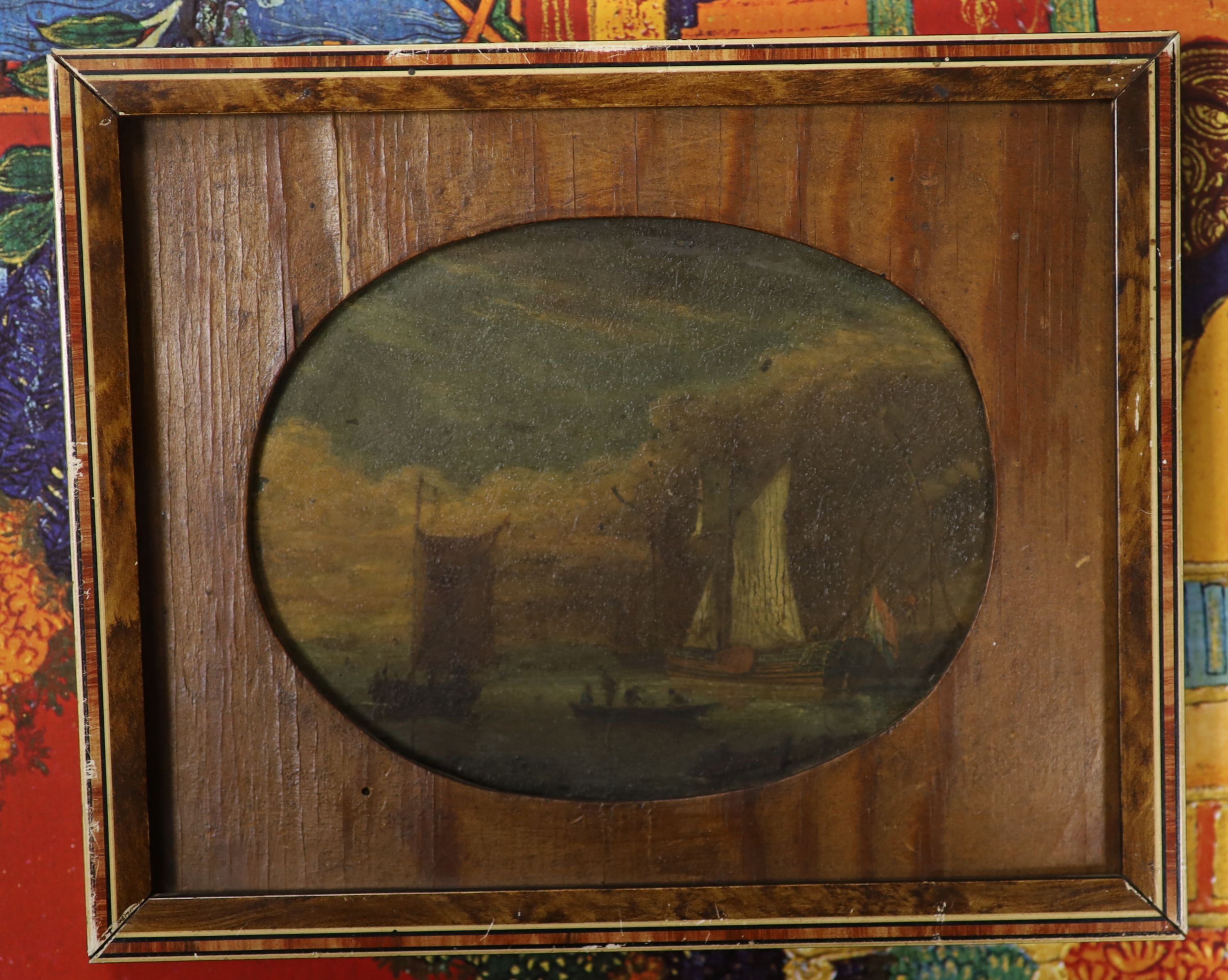 Manner of Simon de Vlieger (1600-16530, oil on board, Dutch vessels in harbour, 8.5 x 11cm